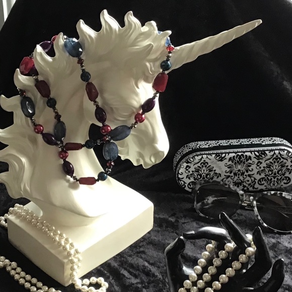 Stunning Glass Bead Necklace 36"+ - Picture 2 of 7